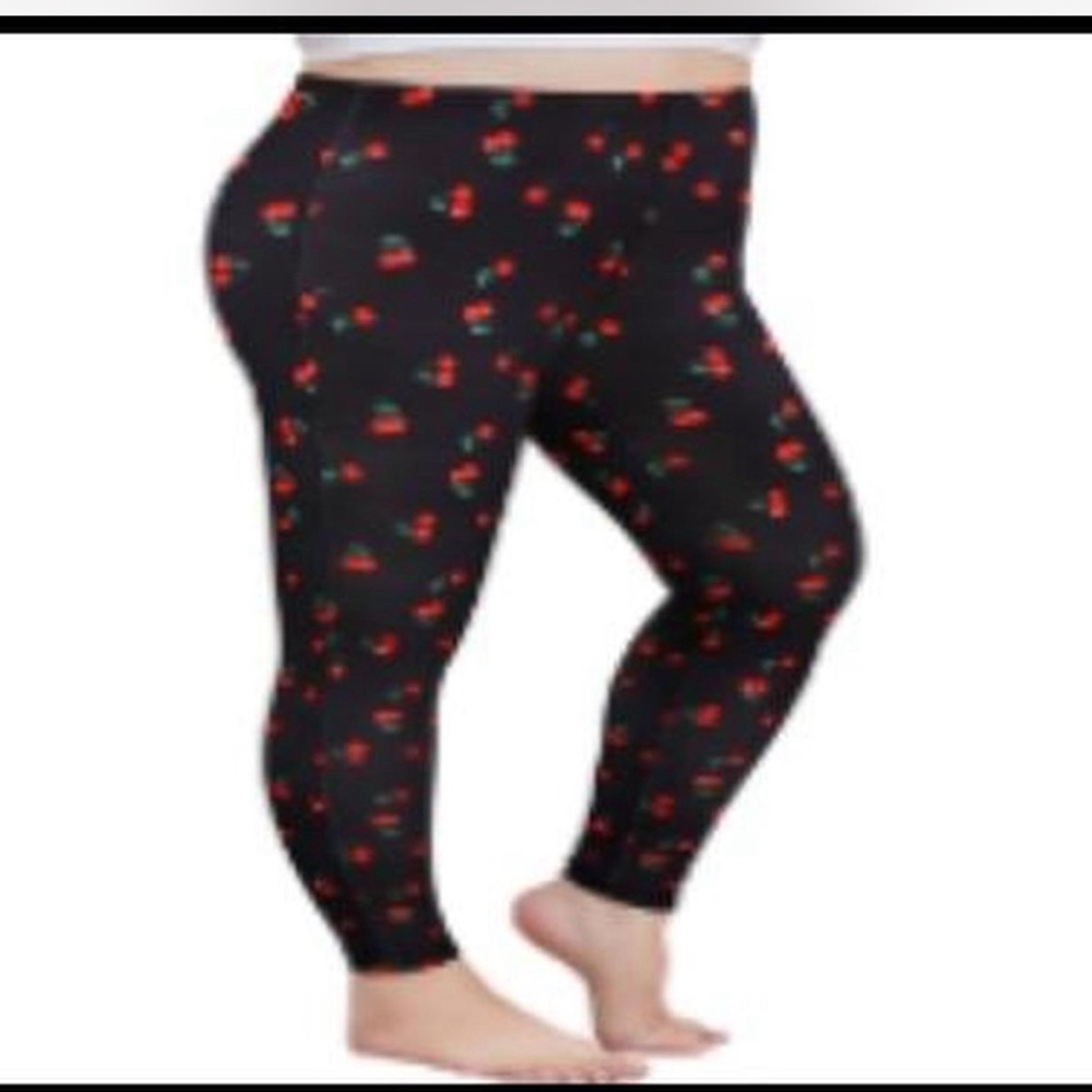 Chic Black Leggings with Cherry Design
